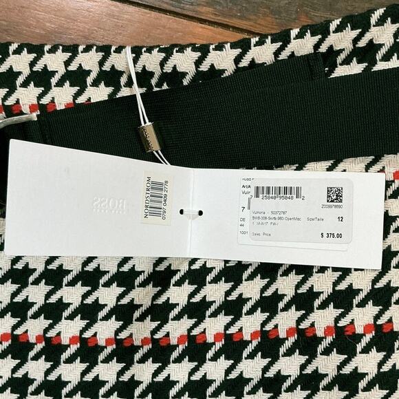 Hugo Boss Vulnona Houndstooth Skirt with Belt NWT Size 12 Black/White/Red - Picture 5 of 9